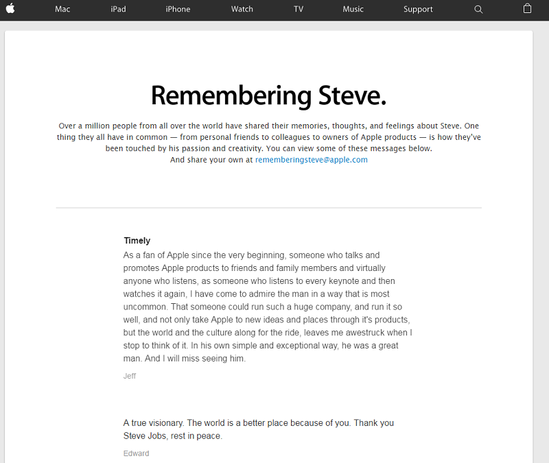 Steve Jobs 紀念網頁(圖/Apple)