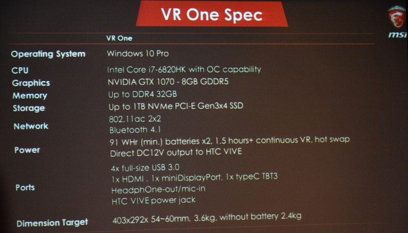 VR One 的詳細規格(圖/記者譚偉晟攝影)