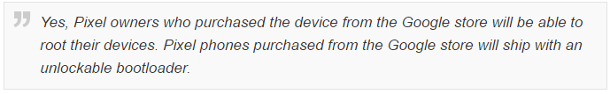 Google Store 版本的 Pixel 手機 Bootloader 是解鎖狀態(圖/Google)