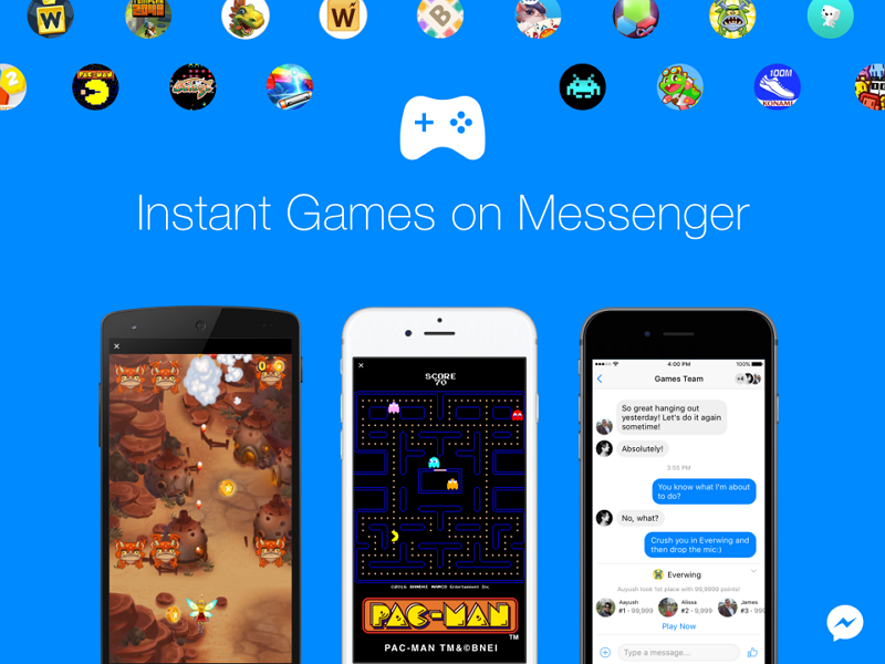 Facebook Messenger 則在今年加入了聊天機器人,並推出全新的功能「Instant Games」(圖/facebook)