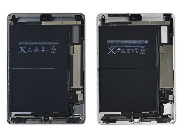左邊為 iPad Air 第一代,右邊為新 iPad(或稱 iPad 5)(圖/擷取自 iFixit)