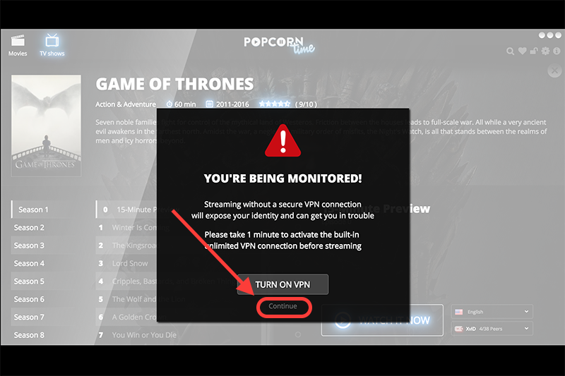 出現這個頁面基本上可以忽略它。(圖片來源/Popcorn Time)
