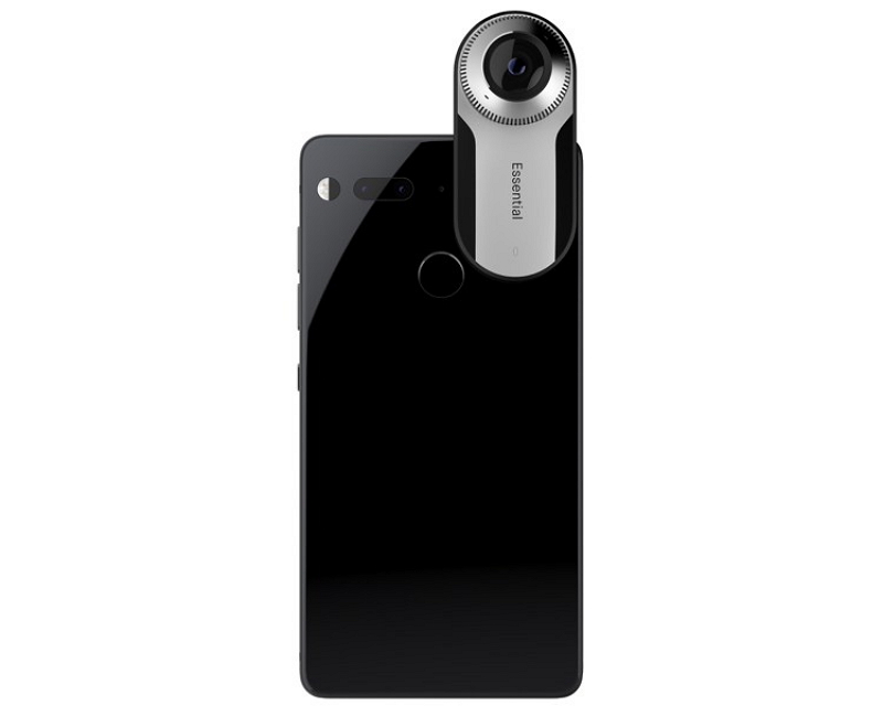 具備磁吸式設計的Essential Phone ,可讓使用者自行裝上 360 度全景相機或是其他配件。(圖/essential)