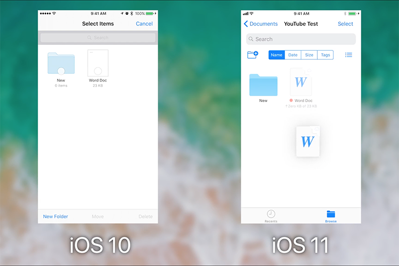 新的「文件」App 還添加拖曳功能，只要長按就可以直接將文件拉入資料夾，或是其他文件目錄來儲存。（圖片來源／Jake Chasan）
