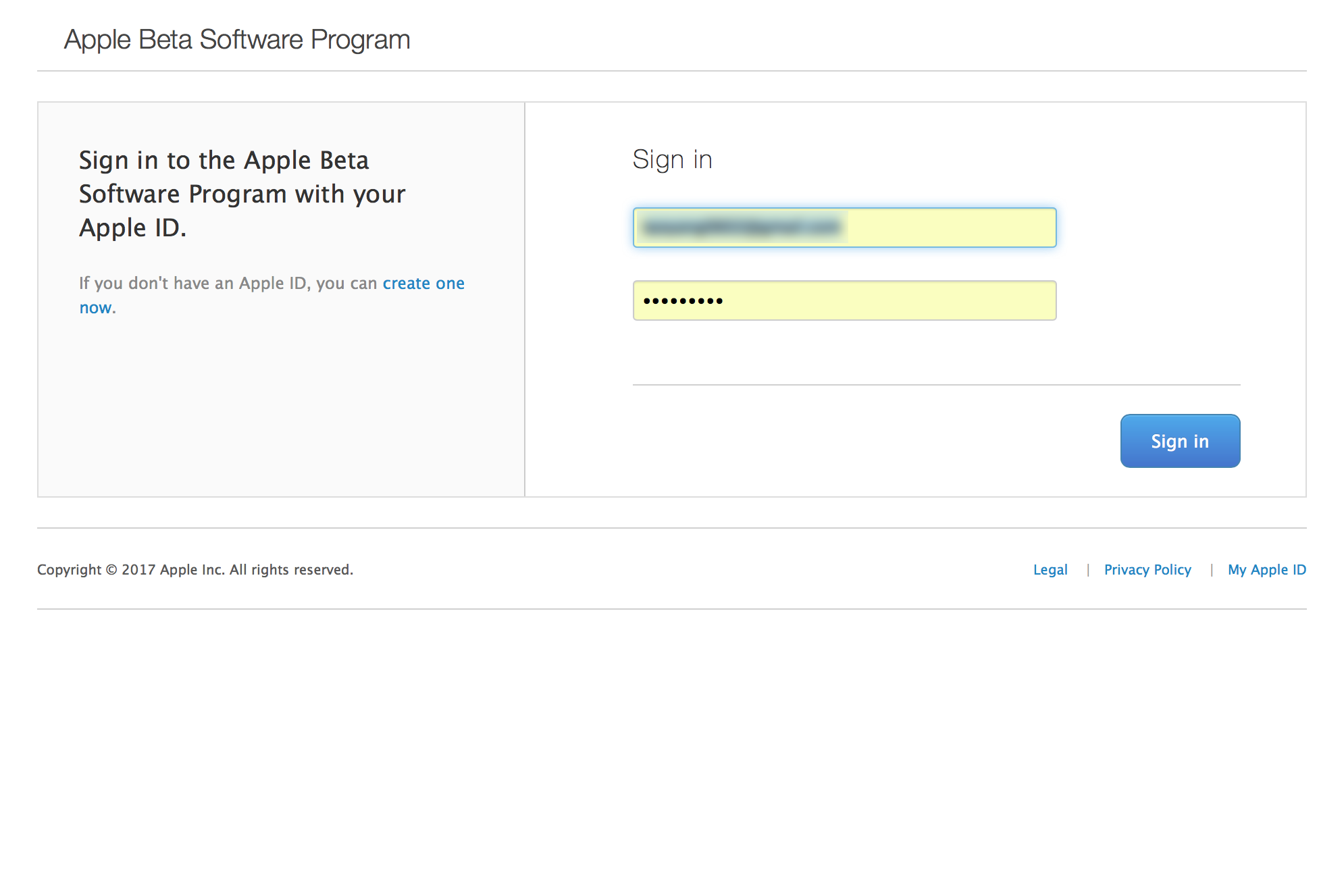 使用 Apple ID 登入公測計畫。（圖片來源／Apple）