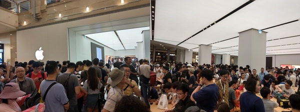 台灣首間蘋果台北101直營店開幕,現場湧進近2千名果粉。(圖/記者劉惠琴攝)