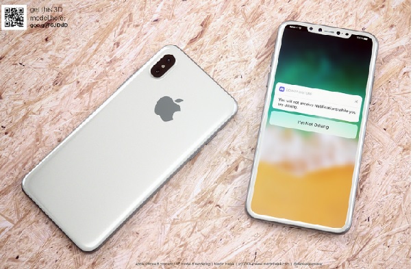 知名3D設計師 Martin Hajek,繪製出iPhone 8 銀白色保護殼渲染圖。(圖擷取自PhoneArena)