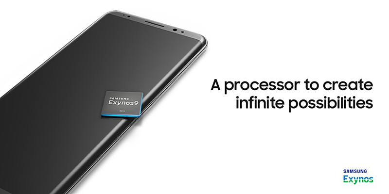 圖中除了宣傳自家的 Exynos 9 處理器外，還有一支疑似 Galaxy Note 8 的手機渲染圖。（圖片來源／擷取自推特）