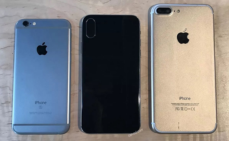 由左至右依序為 4.7吋iPhone 6s、iPhone 8模型機、5.5吋iPhone 7 Plus。(圖片來源/BGR)