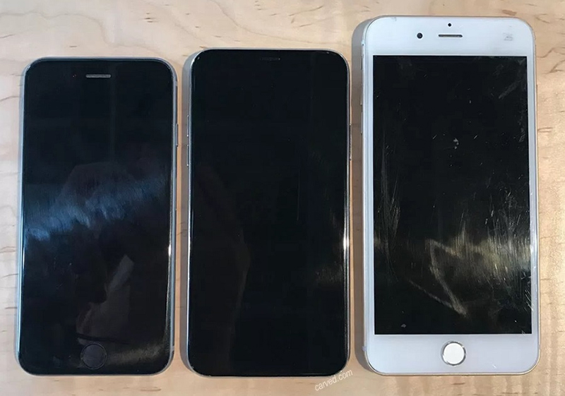 由左至右依序為 4.7吋iPhone 6s、iPhone 8模型機、5.5吋iPhone 7 Plus。(圖片來源/BGR)