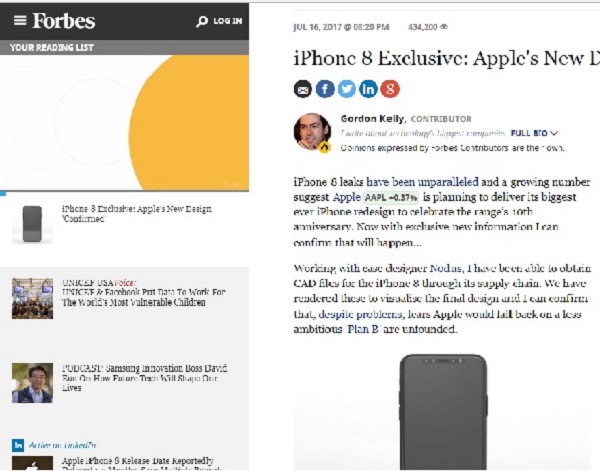 iPhone 8 最終版渲染圖新設計曝光。(圖擷取自Forbes富比世雜誌官網)