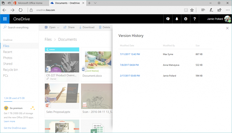 這時 OneDrive 就會列出所有過去的歷史紀錄,選擇欲還原的時間點就可以了。(圖片來源/The wincentral)