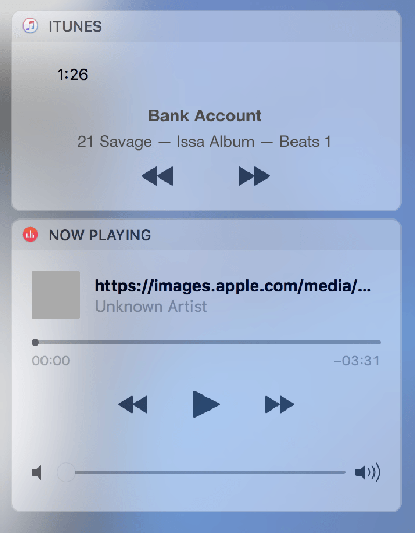 新增的 iTunes 「現正播放」小工具。(圖片來源/9to5mac)