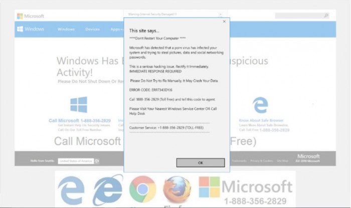 新型網路釣魚郵件假冒成微軟官方維修服務網頁，提供詐騙電話，誘使用戶中計上鉤。(圖翻攝自微軟官方部落格)