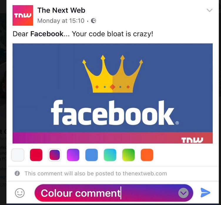 Facebook 回覆留言框新增底色的功能,正在進行測試中。(圖翻攝自TheNextWeb)