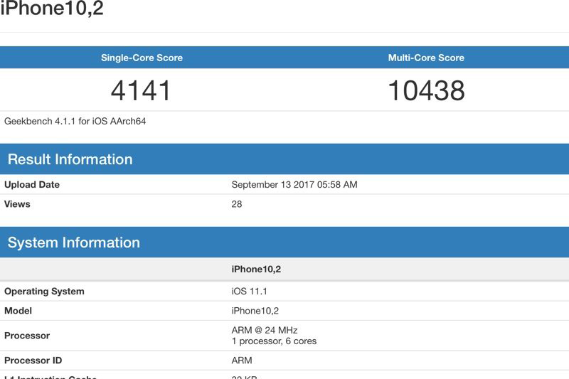 iPhone X 跑分數據圖。(圖片來源/Mac Rumors)