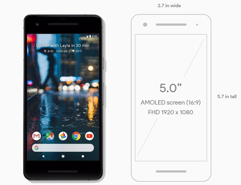 5吋的Pixel 2 (圖翻攝自Google Stroe官網)