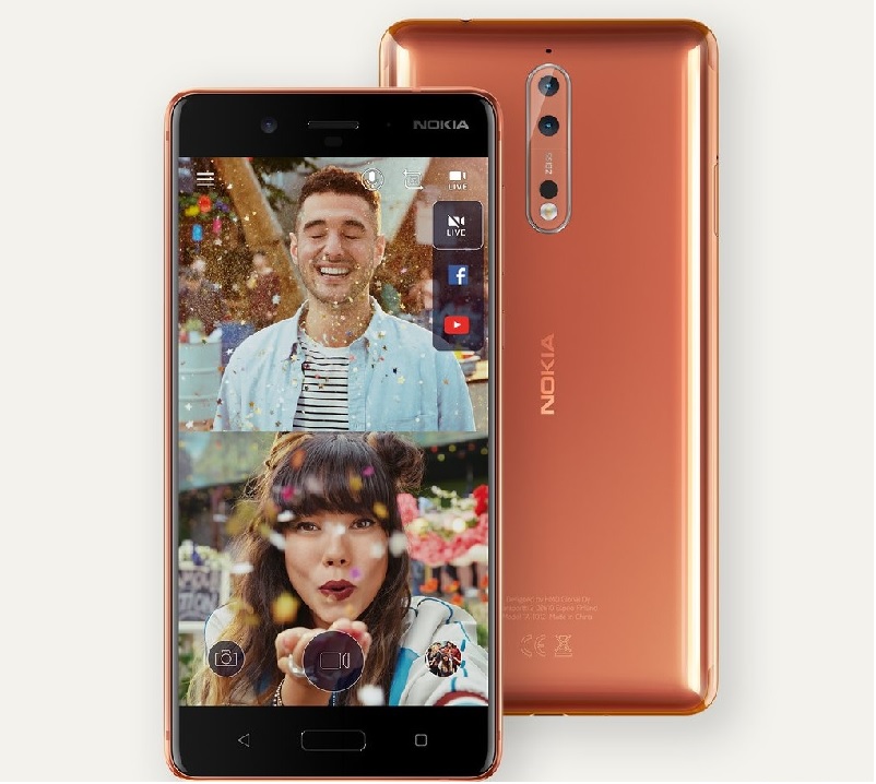 Nokia 8 前後相機可同時錄影，並可支援FB直播。(圖/Nokia）