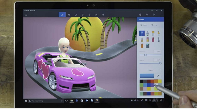 Windows 10 秋季創意者更新，系統內建小畫家3D版。若需傳統版的小畫家，用戶可至Microsoft Store下載安裝。 (圖翻攝自微軟官網)
