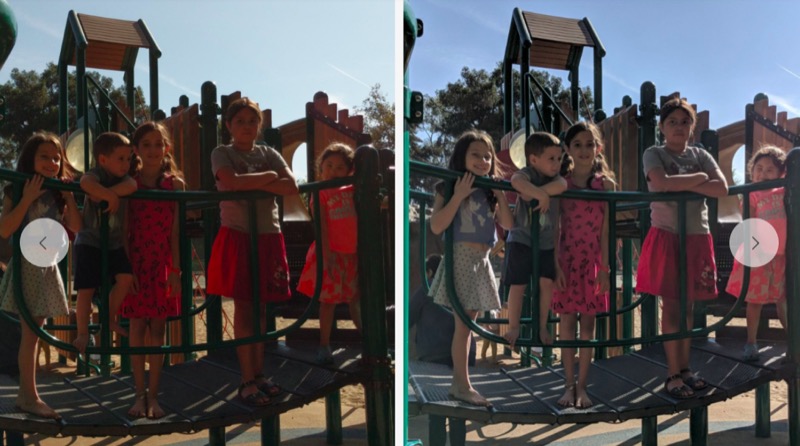 左圖是在 Pixel 2 上，用不支援 HDR+ 的第三方拍照 App 拍攝，右圖則是以 Pixel Visual Core 執行  HDR+ 的原生相機拍攝（圖／翻攝自 Google 部落格）