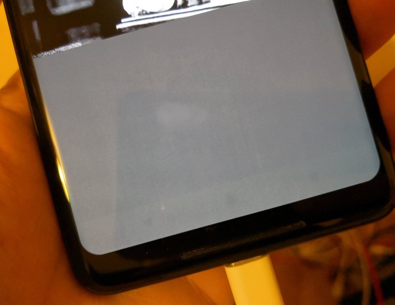 使用僅 7 天的 Pixel 2 XL 在畫面下方出現功能鍵的「烙印」(圖/翻攝自 Alex Dobie 推特)