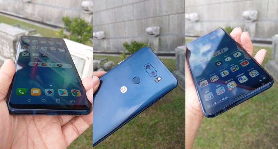 LG V30+機身底端為USB Type-C連接埠、喇叭、麥克風孔。整合指紋辨識功能的開機鍵設置於機背。機身頂端保留有3.5mm耳機孔。(圖記者劉惠琴攝）