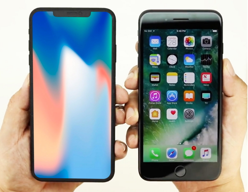 圖左為3D打印的6.5吋iPhone X、右為5.5吋的iPhone 8 Plus。(圖翻攝Benjamin Geskin推特)