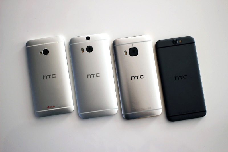 經典的 HTC One 系列。左起為 M7、M8、M9、A9。這個設計對手機業界的影響亦頗深刻(圖/翻攝自 Flickr)