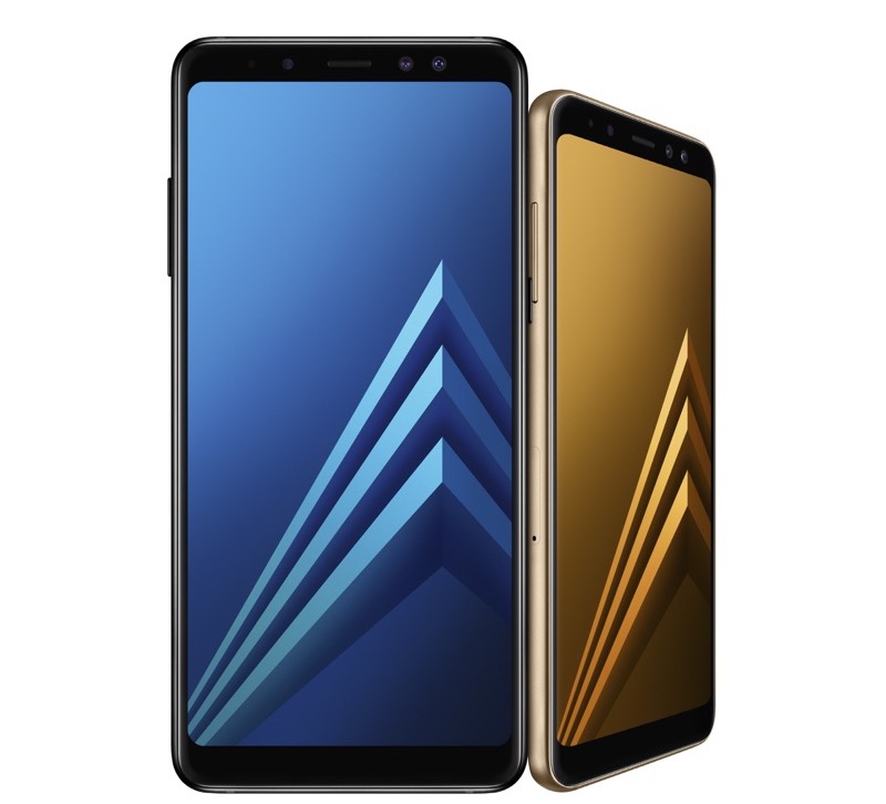 2018 版 Galaxy A8 的正面。除支援全螢幕,亦有雙前鏡頭的設計(圖/三星提供)