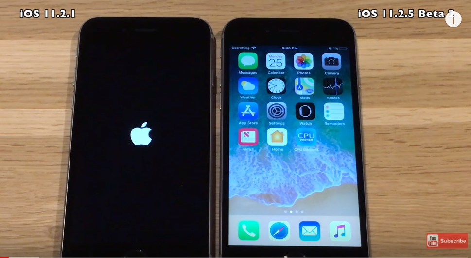 iPhone 6s開機啟動速度,升級到最新版本後明顯變快了,約有14秒的差距。(圖翻攝自iAppleBytes YouTube影片)