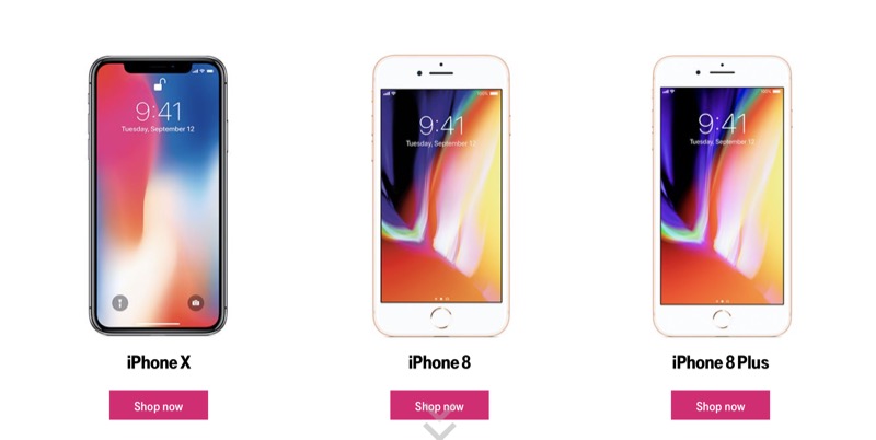 除 2017 年的 3 款新機,iPhone 7 / 7 Plus 也在優惠範圍內(圖/翻攝自 T-Mobile 官網)