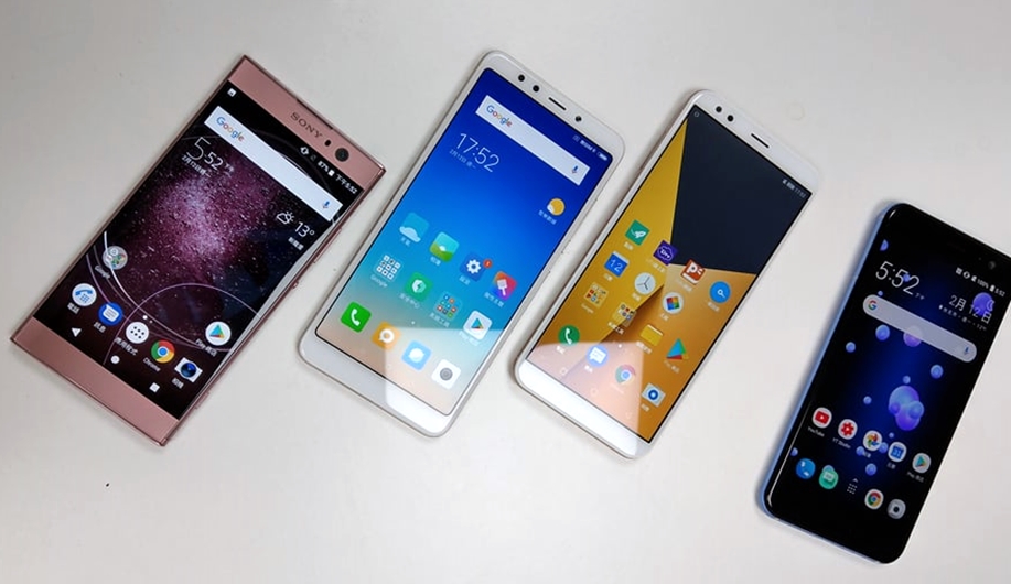 5吋以上的大螢幕手機,近期上市的包括有:紅米5、InFocus M7s、SONY XA2與Samsung A8 2018。(圖記者劉惠琴攝)