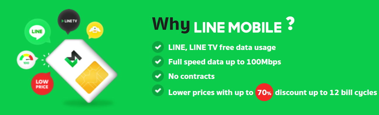 LINE Mobile電信服務已於泰國推出。(圖翻攝自LINE Mobile泰國官網)