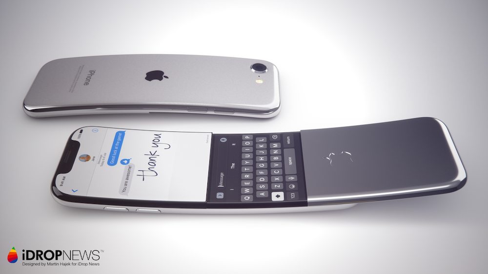 知名設計師Martin Hajek繪製出他心目中的「曲面iPhone」的可能樣貌,除了內彎式曲面的機身外型,還加入滑蓋設計。(圖翻攝自iDropNews)