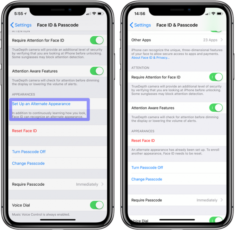 iOS 12,針對iPhone X的Face新增可註冊第二張臉孔的功能。(圖翻攝自9to5Mac)