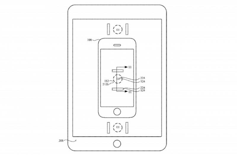 新專利文件顯示,透過加裝在iPad機背的感應線圈,把iPhone放上去可進行無線充電。(圖翻攝自AppleInsider)