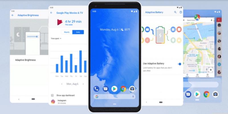 新版Android P 9.0 系統,加入AI人工智慧技術,針對電池用量管理、勿擾模式、新手勢操控多工畫面等全新功能與介面(圖翻攝自Google 官網)
