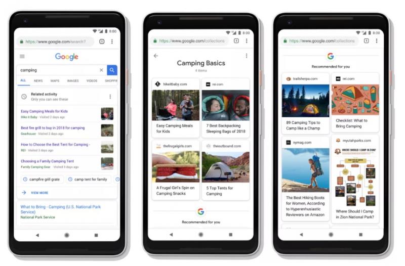 Google Search 新功能,強調提供「個人化」搜尋結果。如:搜尋頁面,會先列出用戶過去曾搜尋過的相關記錄(僅限用戶自己才會看到)。(圖翻攝自9t05Google)
