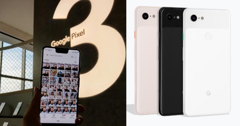 Pixel 3 的三種配色(圖右為Google官網、圖左為記者劉惠琴攝;編輯合成)