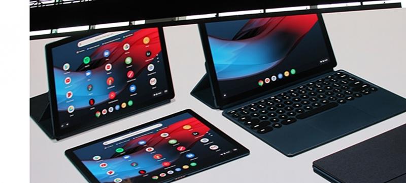 Pixel Slate 平板筆電裝置,搭Chrome作業系統。 (圖記者劉惠琴攝)