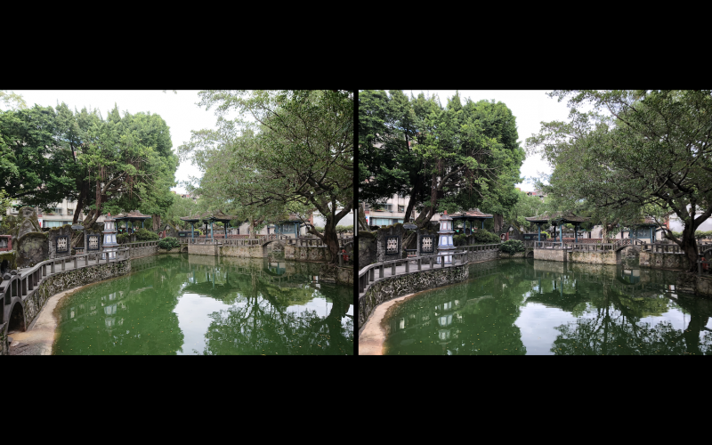 圖左為 XZ3,右為 iPhone 8。室外部份,兩者的白平衡差不多,但曝光表現是 iPhone 8 較好(圖/記者黃敬淳攝)