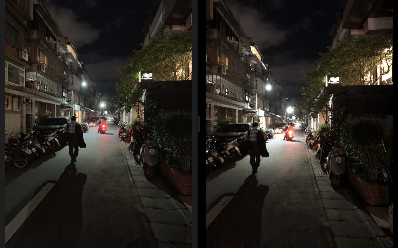 圖左為 iPhone XR、右為 iPhone 8 Plus。XR 除了畫面較乾淨，也展現了更好的曝光控制（圖／記者黃敬淳攝）
