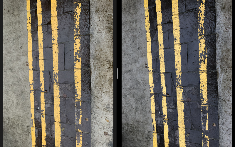 圖左為 iPhone XR、右為 iPhone 8 Plus。XR 的發色略為飽合（圖／記者黃敬淳攝）