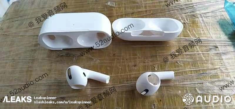 疑似第三代AirPods充電盒與耳機的外觀諜照,於網路曝光。(圖翻攝自Slash Leaks)