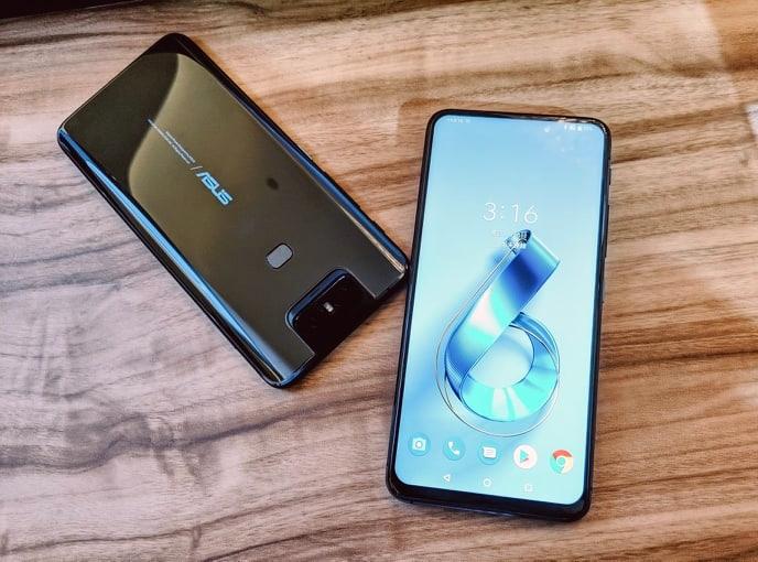華碩首款採用「翻轉」相機的旗艦機ZenFone 6,搭載4800萬畫素主鏡頭、與1200萬畫素廣角的副鏡頭。(圖/記者劉惠琴攝)