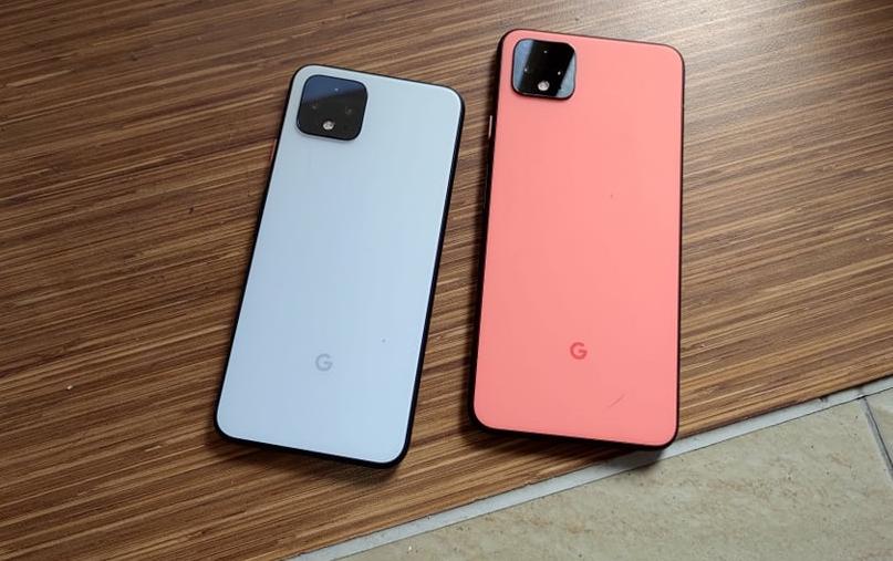 白色為Pixel 4、5.7吋OLED；橘色為Pixel 4 XL、6.3吋OLED。兩款機型的主要規格與相機規格都是一樣，主要差別在於螢幕尺寸、重量與內建電池容量。（圖／記者劉惠琴攝）