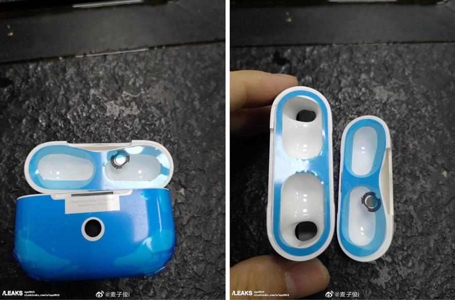 據稱為蘋果新款無線耳機 AirPods Pro 充電盒諜照於網路曝光。(圖翻攝自SlashLeaks)