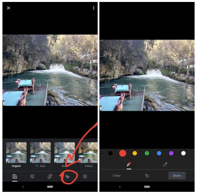 Google 相簿內建的影像編輯器,將加入可於照片上手繪塗鴉標記的新功能。(圖翻攝自Android Police)