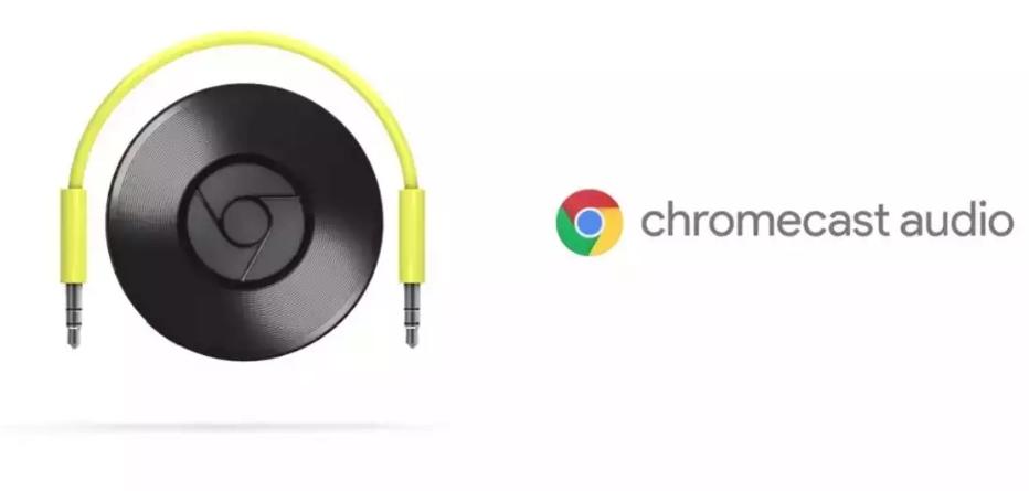 Chromecast Audio 硬體裝置，讓用戶使用的音響設備可支援 Wi-Fi 串流，收聽手機或電腦裡的音樂。這項產品已於今年停產。（圖翻攝自Google官網）