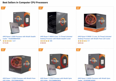 AMD 強勢力壓 Intel!霸榜亞馬遜 CPU 銷售前十名 AMD 強勢力壓 Intel!霸榜亞馬遜 CPU 銷售前十名